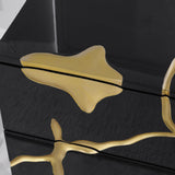 Trevello 5-Piece Modern High Gloss Lacquered Bedroom Set, California King Bed Frame in Black/Gold - angle view