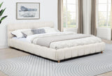 Ctoria Queen Burlap Bed Frame with 30" Curved Block-Style Headboard, Low Profile in Cream - front view