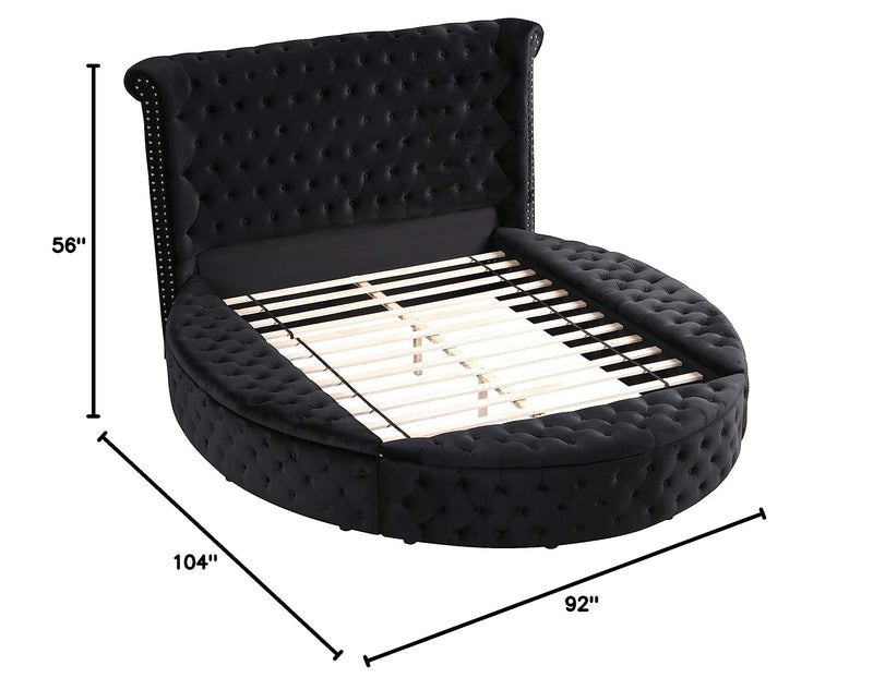 Lexi Round Upholstered Velvet Platform Bed Frame, Queen, Black