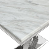 Leona Contemporary White Rectangular Faux Marble Dining Table in Silver - detail view
