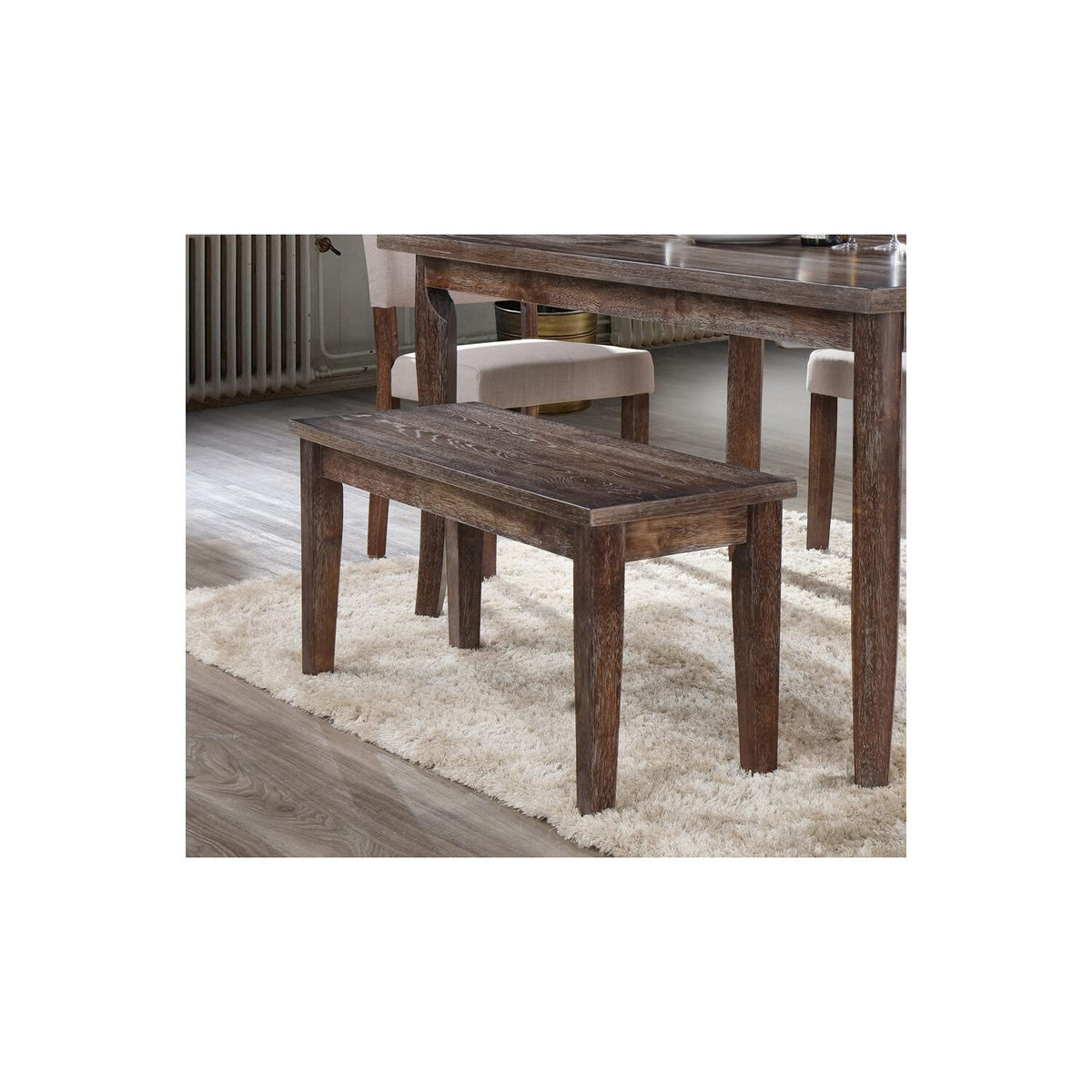 Transitional Solid Wood Dining Room Bench in Antique Natural Oak - room setting