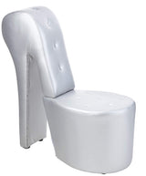 High Heel Faux Leather Shoe Chair with Crystal Studs in Silver