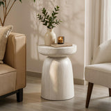 Vyn 14" Modern Round Side Table Concrete Tavertine Finish - front view