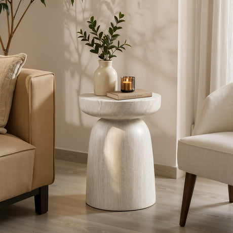 Vyn 14" Modern Round Side Table Concrete Tavertine Finish - front view