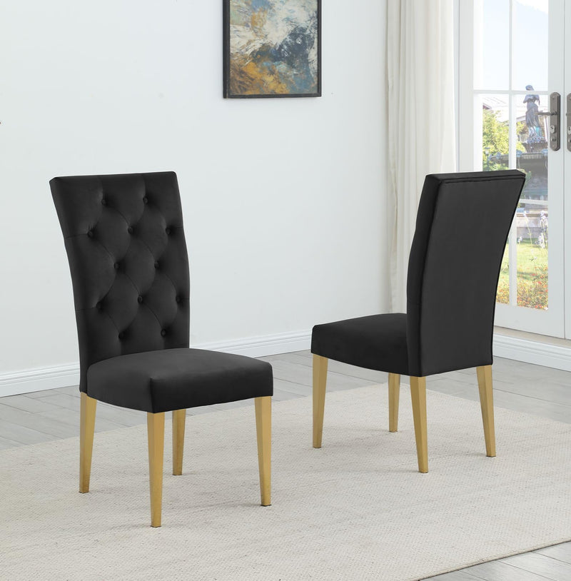 Lexington Modern Velvet Upholstered Dining Side Chairs - Set of 2, Button-Tufted Backrest in Black/Gold