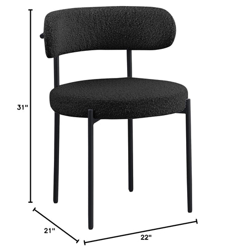 Dobby Contemporary Boucle Dining Chair with Matte Black Metal Legs - side view