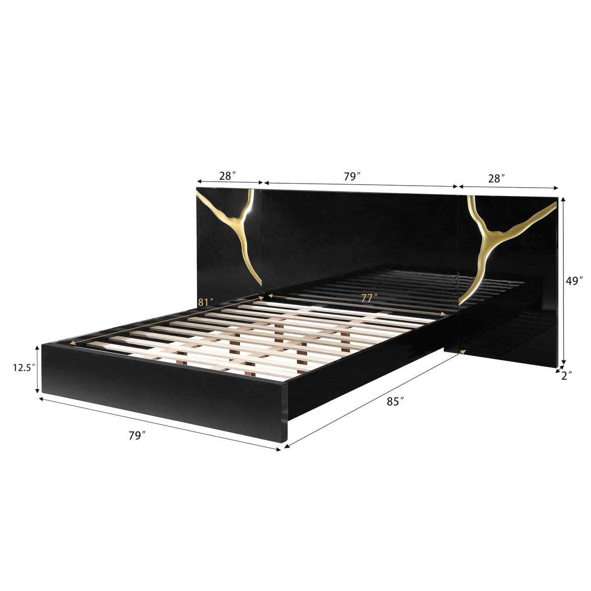 Trevello Modern Lacquered High Gloss Eastern King Bed Frame, Expansive Headboard with Optional… - side view