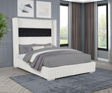 Uphoria Rabbit Velvet Upholstered Bed Frame, California King, Vertical Chanel Design in Cream - detail view