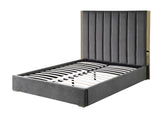 Jalen Modern Velvet Upholstered Platform Bed Frame, Queen, Glam Contemporary Design (Dark Gray - detail view