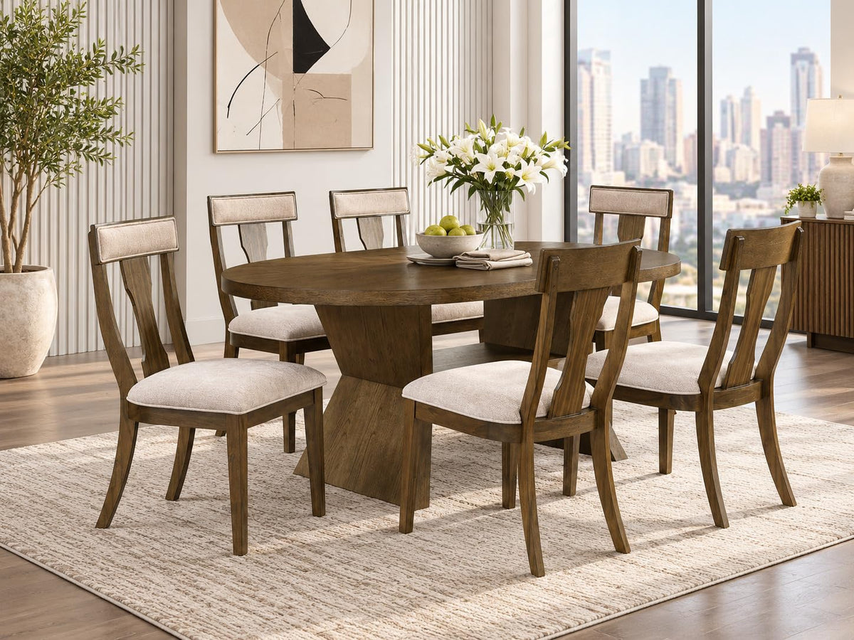 Saige Dark Brown 7-Piece Dining Set — collection view; check selected pieces
