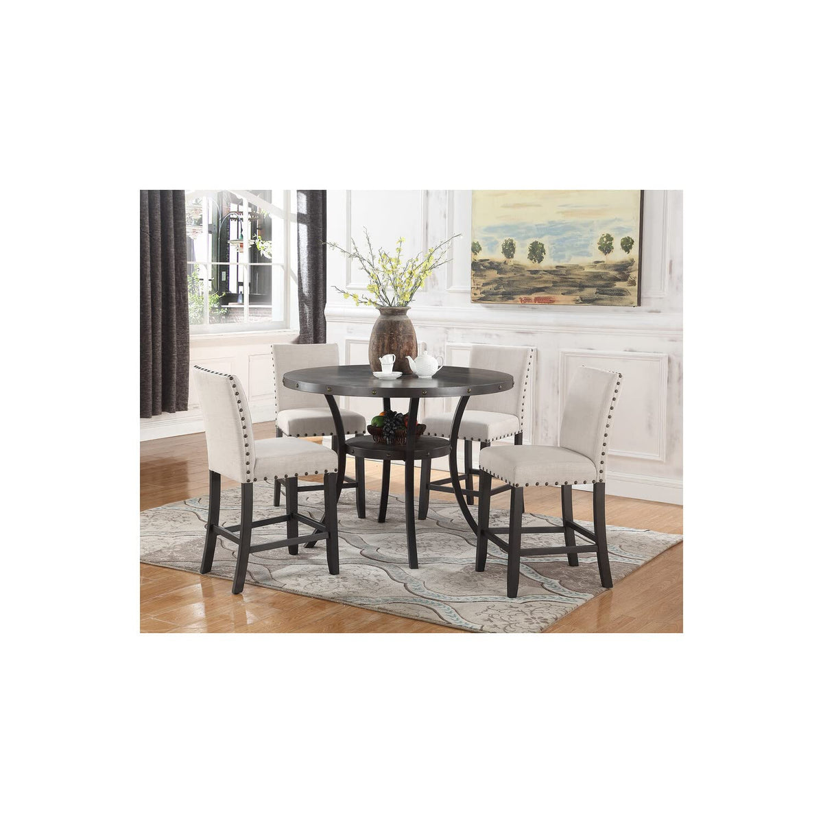 Darlington Round 5 Piece Dining Set in Black - front view