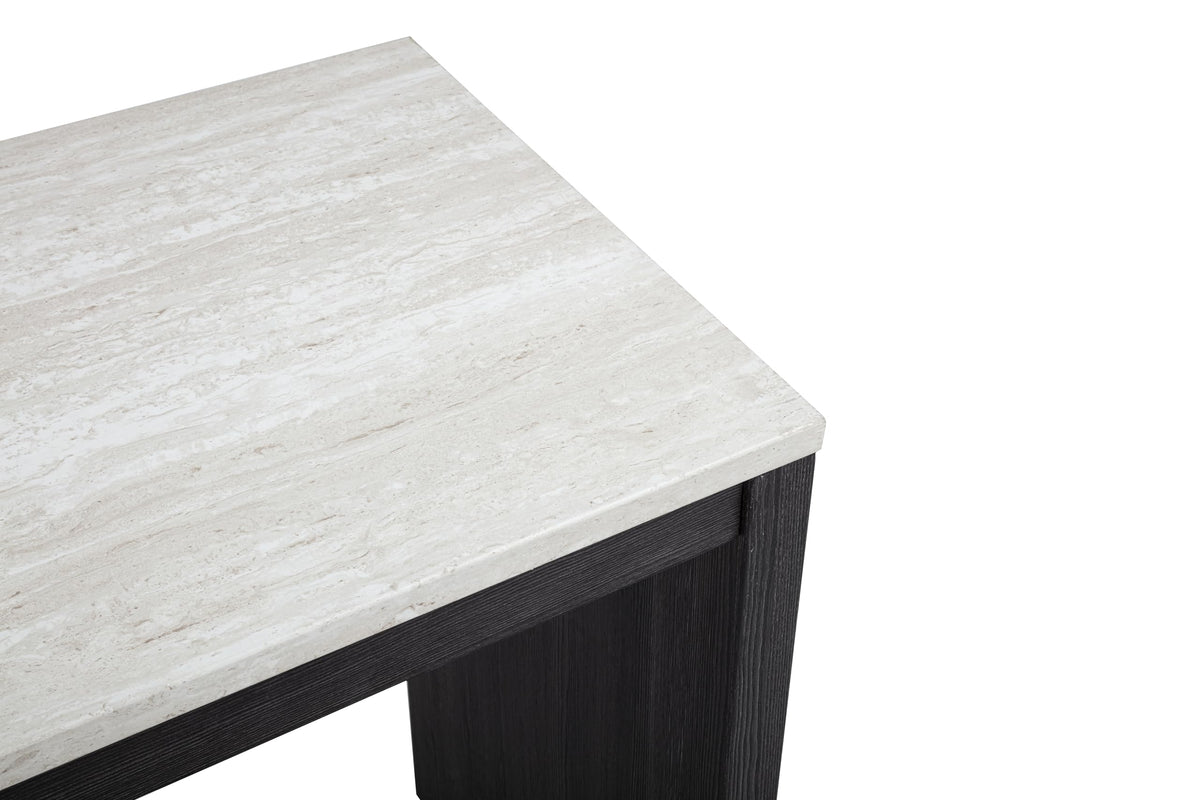 Caden 3-Piece Counter Height Bar Table Set with 2 Upholstered Stools, Beige Marble-Look Tabletop… - room setting