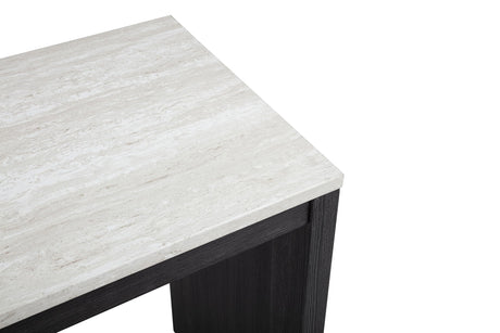 Caden 3-Piece Counter Height Bar Table Set with 2 Upholstered Stools, Beige Marble-Look Tabletop… - room setting
