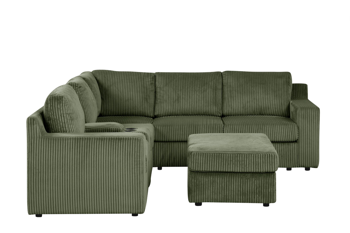 Solesse 9-Piece Contemporary Modular Sectional Sofa, Ridged 100% Polyester Upholstery in Green - detail view - Green
