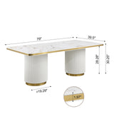 Trandell 79" Modern Glam Rectangle Faux Marble Top Dining Table - side view - White