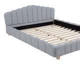 Ctera Queen Velvet Bed Frame with 30" Shell-Shaped Headboard, Low Profile in Light Grey - front view