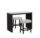 Caden 3-Piece Counter Height Bar Table Set with 2 Upholstered Stools, Beige Marble-Look Tabletop and Fabric Seats
