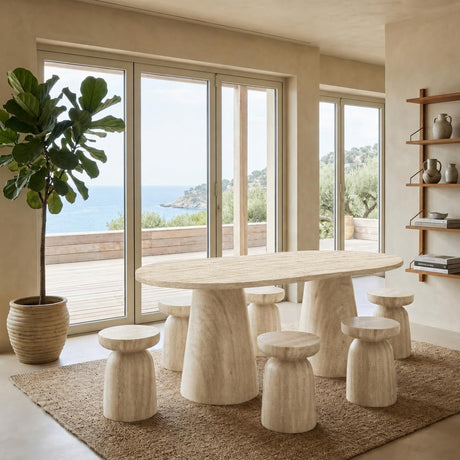 Vyn 14" Modern Round Side Table Concrete Tavertine Finish - detail view