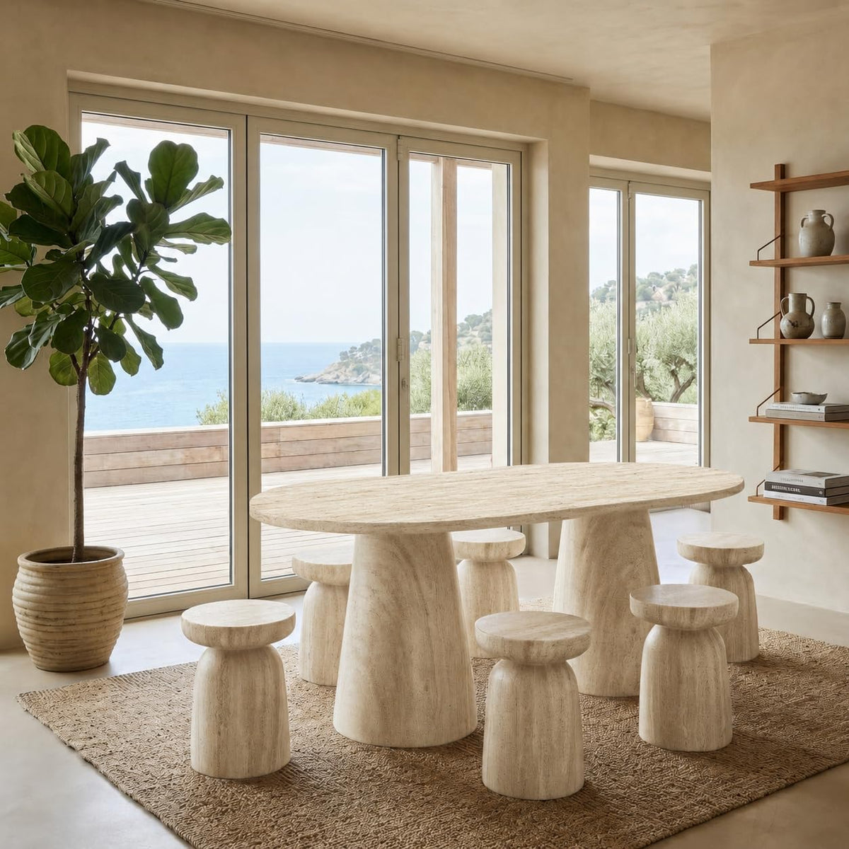 Vyn 78" Modern Oval Dining Table Concrete Tavertine Finish - close-up