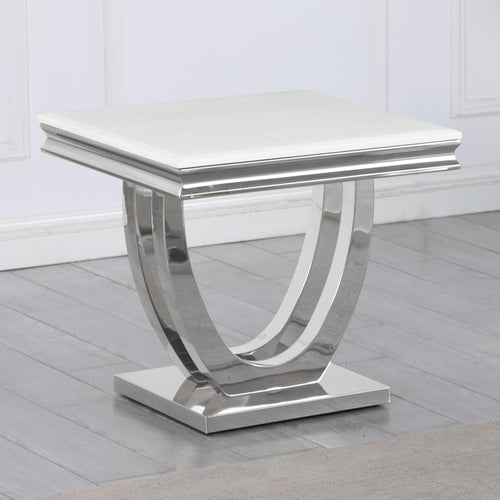 Trinidad Contemporary White Square Stone End Table in Silver