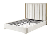 Jalen Modern Velvet Upholstered Platform Bed Frame, King, Glam Contemporary Design (Beige - detail view