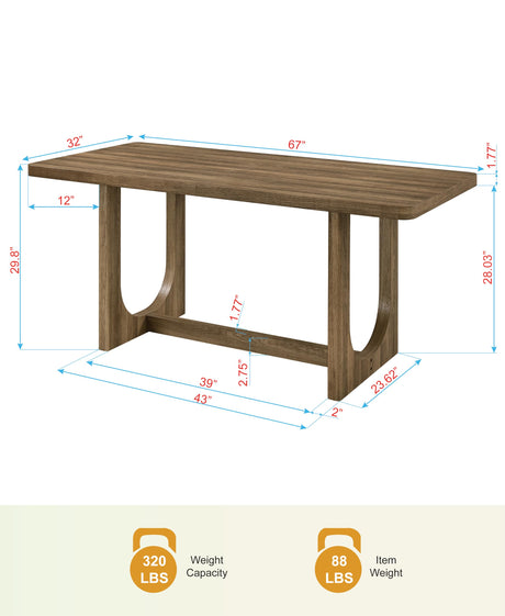 Cadewood 67" Mid-Century Modern Rectangle Dining Table - side view