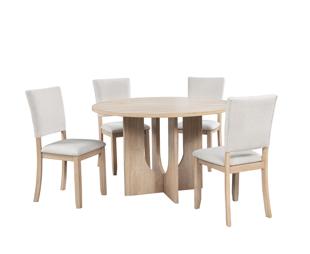 Camden 5-Piece Modern Scandinavian Round Dining Set, Seats 4 People in Beige