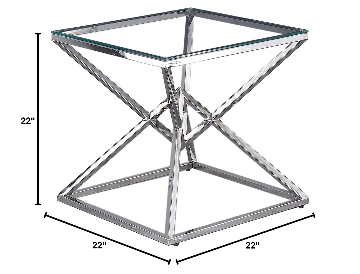 Emerson 22" Side Table, Clear Glass Top in Silver - side view
