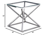 Emerson 22" Side Table, Clear Glass Top in Silver - side view