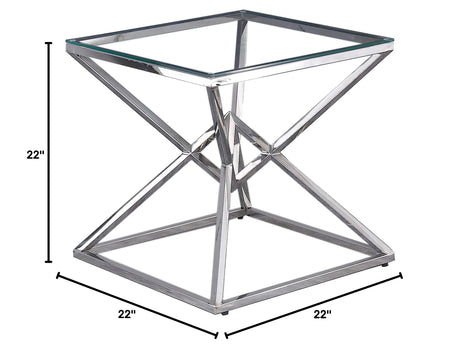 Emerson 22" Side Table, Clear Glass Top in Silver - side view