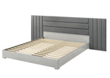 Velasca 83" Eastern King Bed Frame, Fabric Channel Tufted Headboard in Dark Gray/Light Gray - angle view