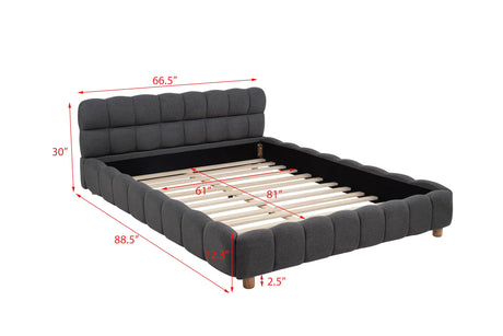 Ctoria Queen Burlap Bed Frame with 30" Curved Block-Style Headboard, Low Profile in Grey - side view
