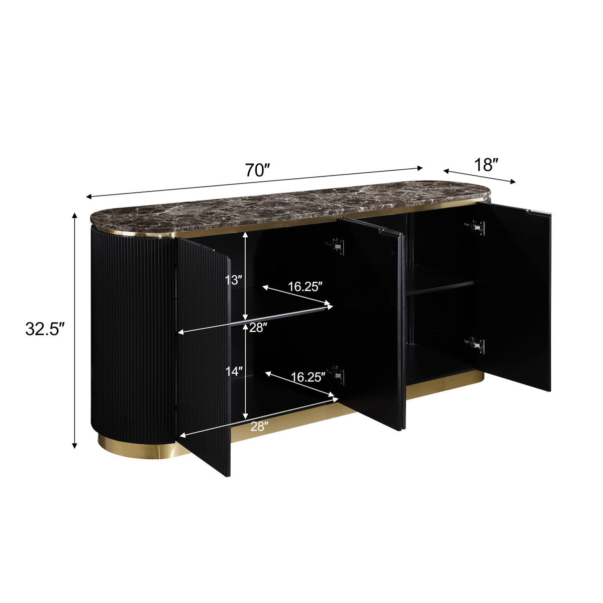 Trandell 70" Modern Glam Faux Marble Top Fully Assembled Sideboard - front view