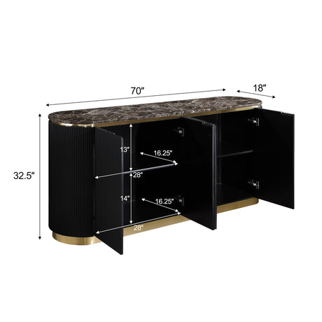 Trandell 70" Modern Glam Faux Marble Top Fully Assembled Sideboard - front view