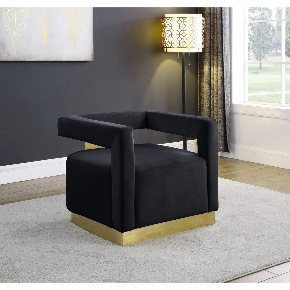 Hayes Tufted Modern Glam Velvet Accent Chair in Black - front view