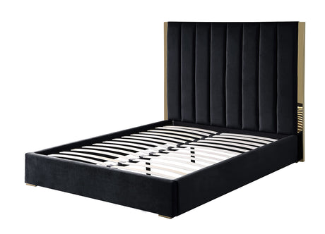 Jalen Modern Velvet Upholstered Platform Bed Frame, Queen, Glam Contemporary Design (Black - detail view