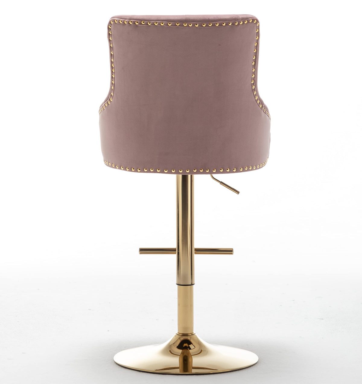 Brightcast 2-Piece Velvet Tufted Gold Bar Stools in Pink - back view