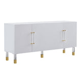 Quinn Contemporary Lacquer Sideboard, with Storage Acrylic/Gold Handles and Legs in White