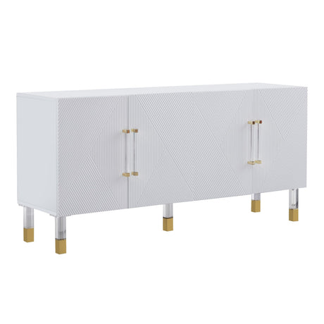 Quinn Contemporary Lacquer Sideboard, with Storage Acrylic/Gold Handles and Legs in White