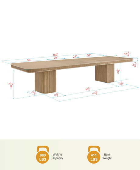 Dinsmore 160" Mid Century Modern Fluted Rectangle Dining Table - side view