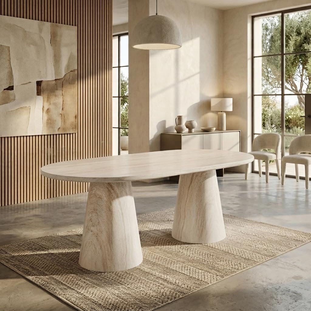 Vyn 78" Modern Oval Dining Table Concrete Tavertine Finish - front view
