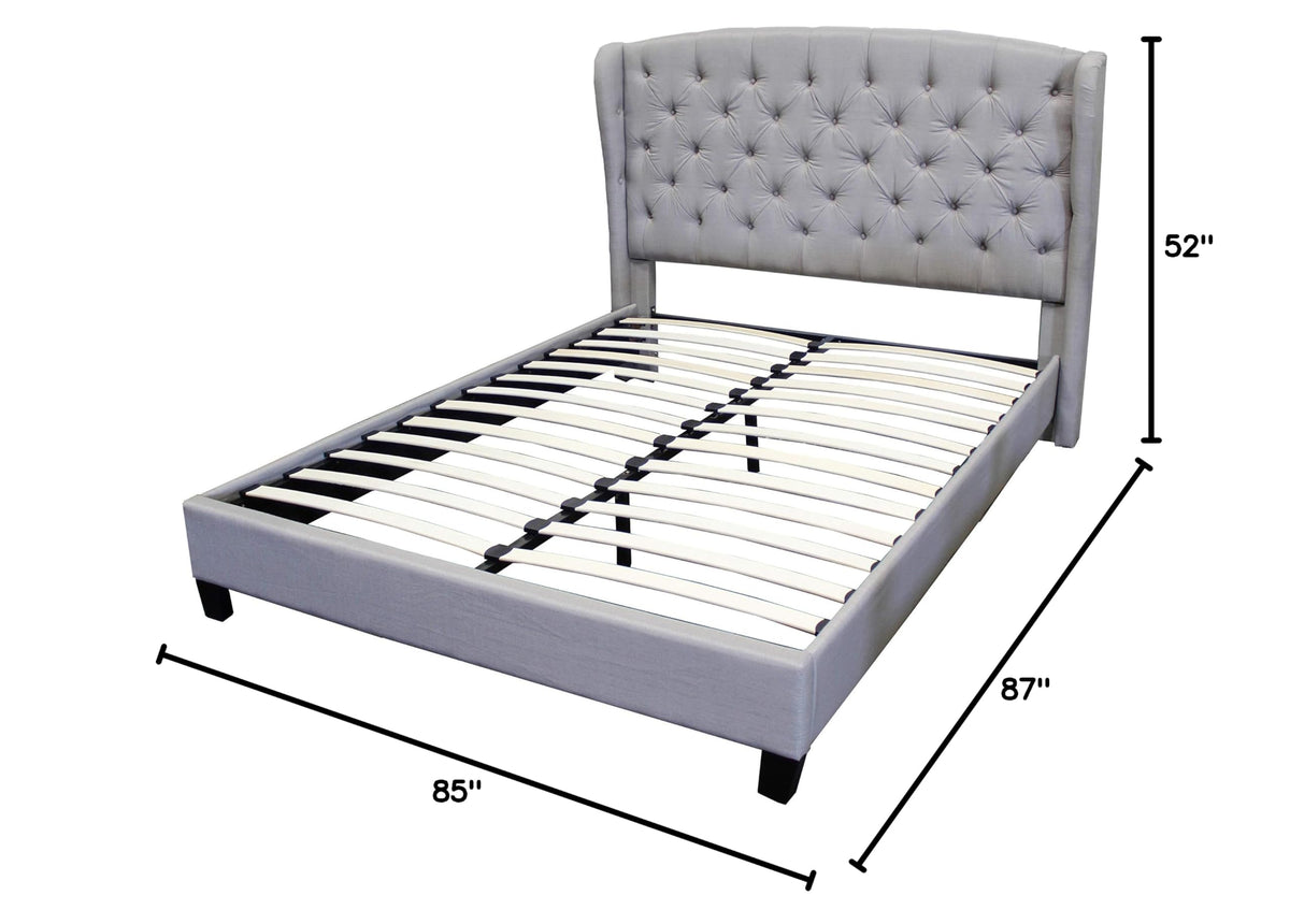 NewTufted with Wingback Platform Bed Grey King - front view