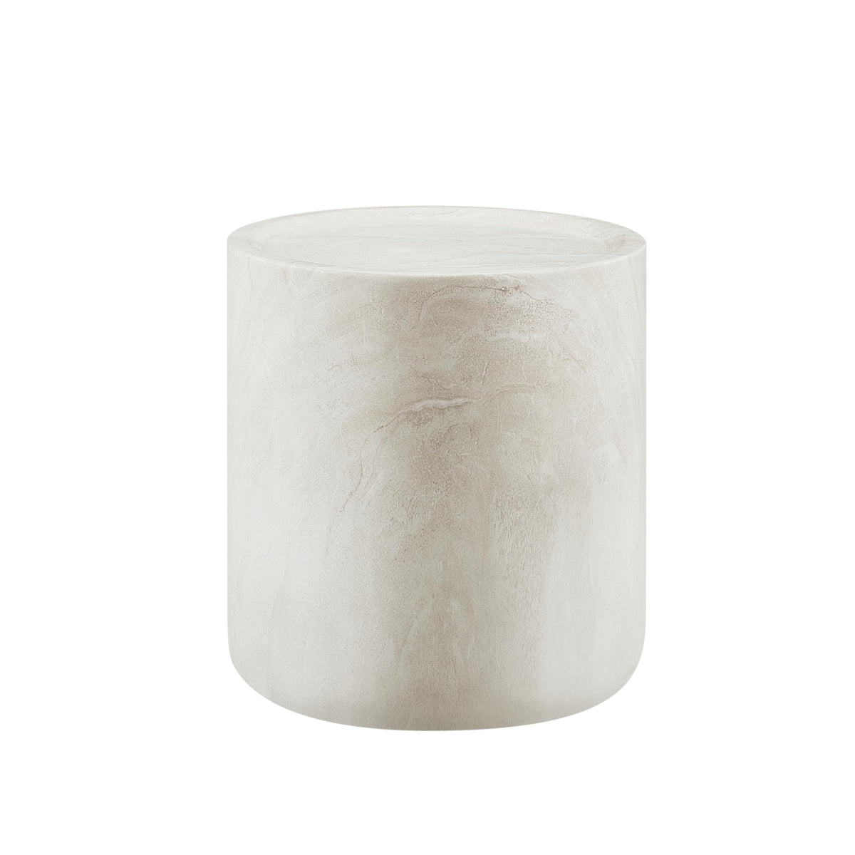 Vyn 18" Round End Table Concrete Travertine Finish, Modern Organic Drum Side Table in Cloud