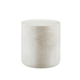 Vyn 18" Round End Table Concrete Travertine Finish, Modern Organic Drum Side Table in Cloud