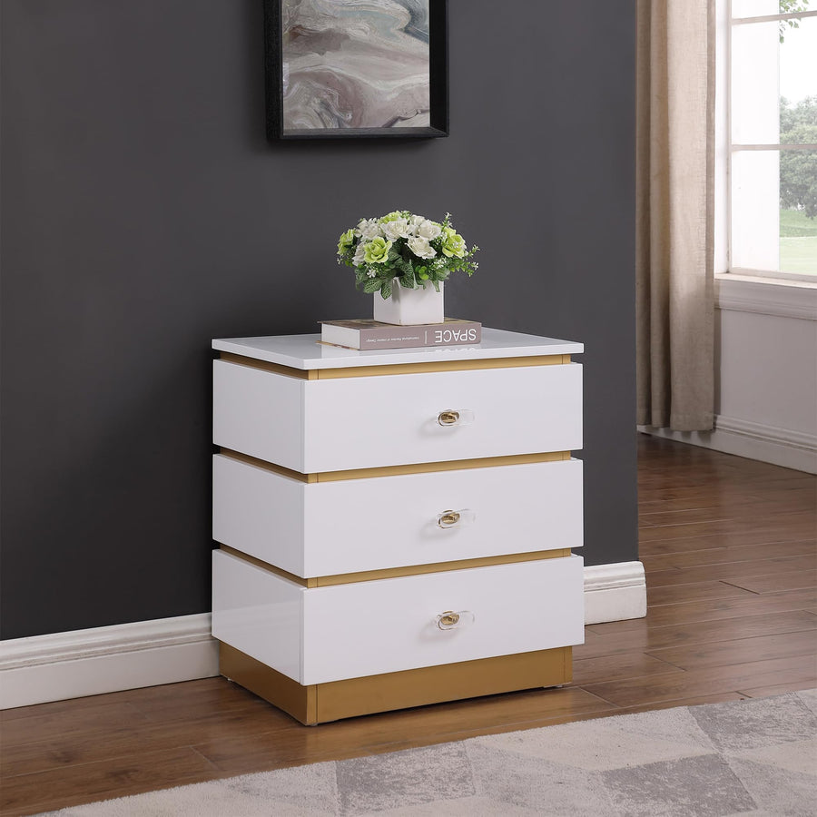 Terry Contemporary Gold Side Table with Clear Acrylic Handles in White
