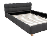 Ctoria Queen Burlap Bed Frame with 30" Curved Block-Style Headboard, Low Profile in Grey - front view