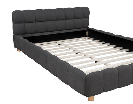 Ctoria Queen Burlap Bed Frame with 30" Curved Block-Style Headboard, Low Profile in Grey - front view