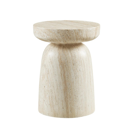 Vyn 14" Modern Round Side Table Concrete Tavertine Finish