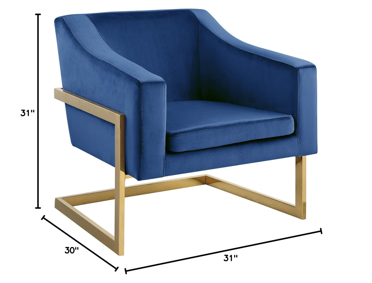 Contemporary Velvet Club Chair in Navy Blue - side view
