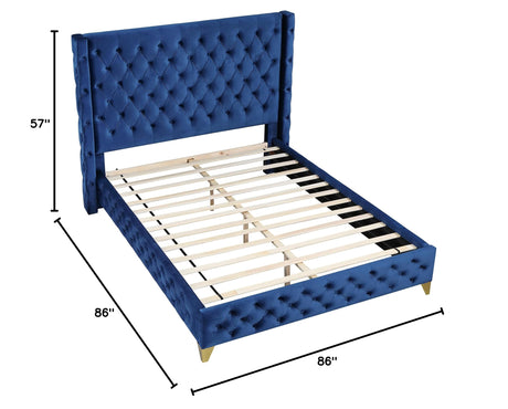Oakdale Navy King Platform Bed with Tufted Velvet - side view